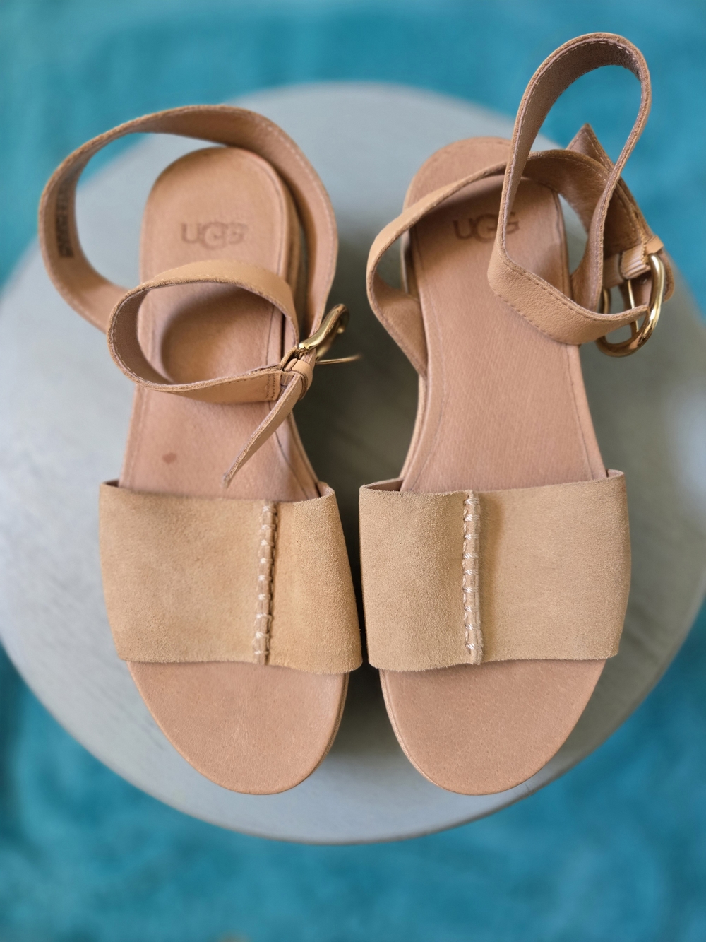 UGG Tan Suede Open-Toe Ankle-Strap Sandals